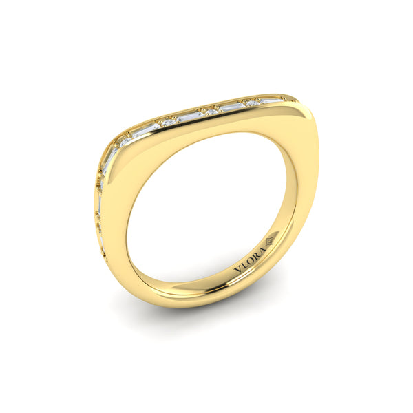 Single Diamond Baguette and Round Channel Set Ring