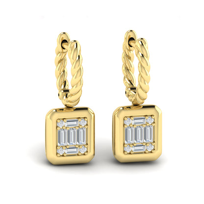 Multi Baguette and Round Diamond Drop Earrings