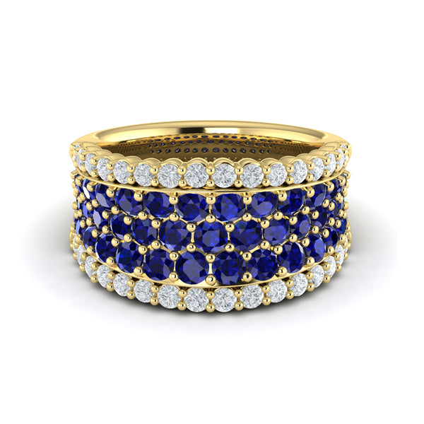 Diamond and Sapphire Multi-Row Statement Ring