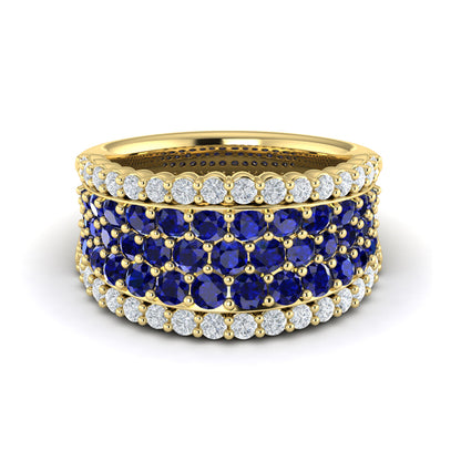 Diamond and Sapphire Multi-Row Statement Ring