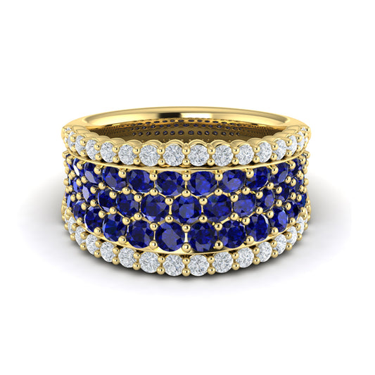 Diamond and Sapphire Multi-Row Statement Ring