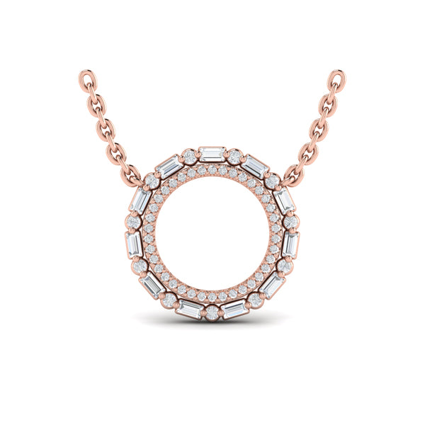 Diamond Baguette Double Open Circle Pendant Necklace