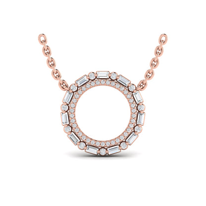 Diamond Baguette Double Open Circle Pendant Necklace