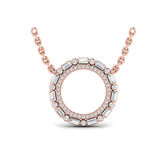 Diamond Baguette Double Open Circle Pendant Necklace