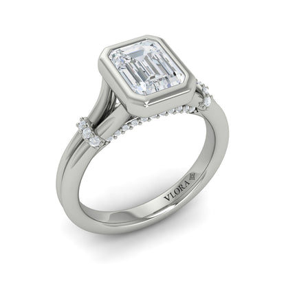 Diamond Accent Bezel Emerald Cut Engagement Ring