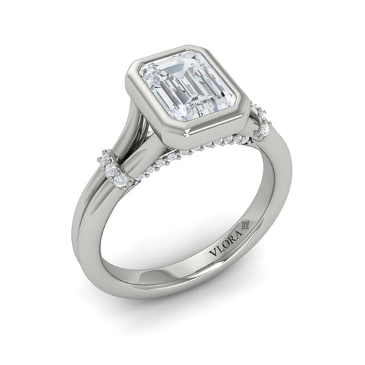 Diamond Accent Bezel Emerald Cut Engagement Ring