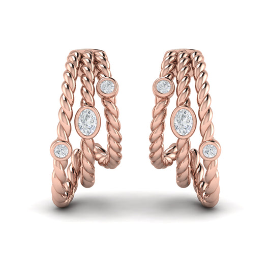 Bezel Set Diamond Rope Hoop Earrings