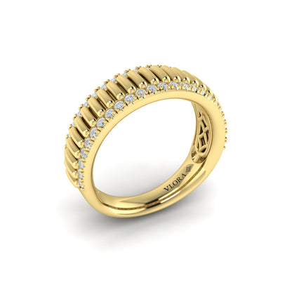 Fluted Band Ring Edged with Diamonds