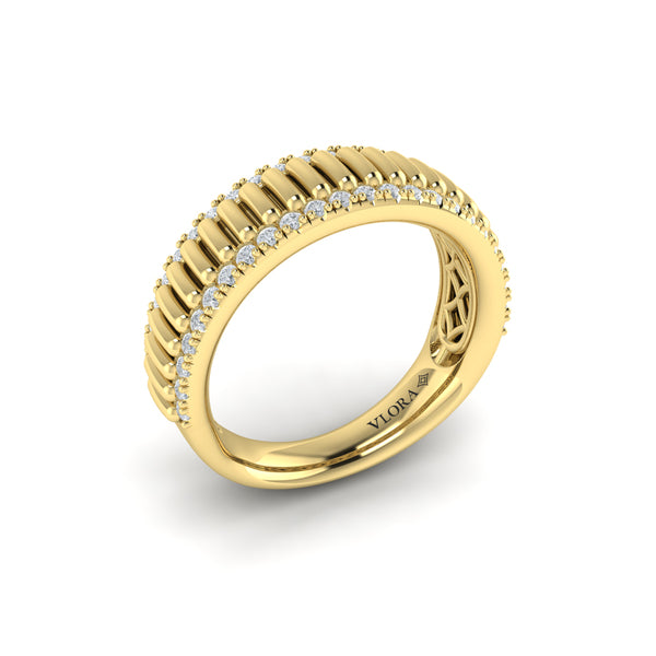 Fluted Band Ring Edged with Diamonds