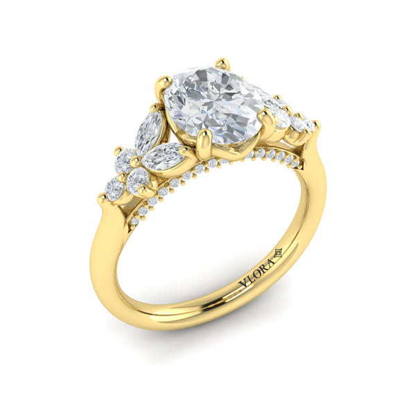 Floral Marquise Cluster Oval Engagement Ring