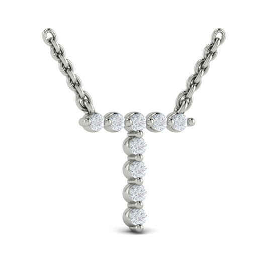Diamond Alphabet Pendant Necklace, T