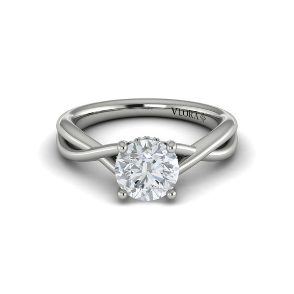 Round Solitaire, Hidden Halo Engagement Ring in Platinum by Vlora Bridal