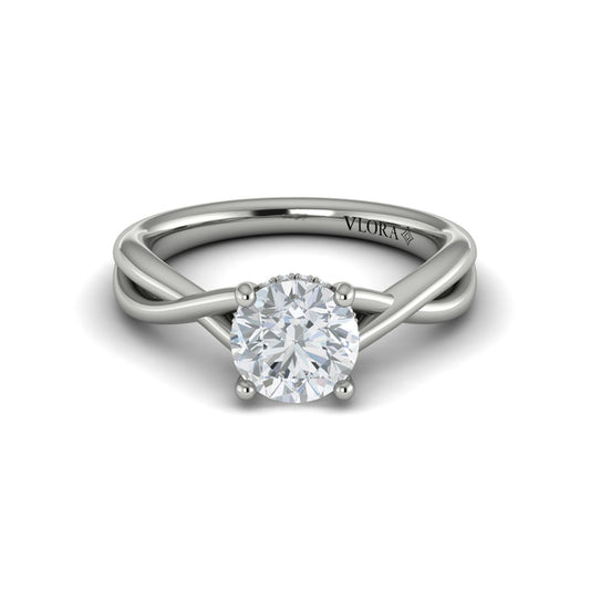 Round Solitaire, Hidden Halo Engagement Ring in Platinum by Vlora Bridal