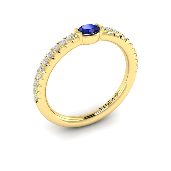 Diamond and Oval Sapphire Centerstone Ring