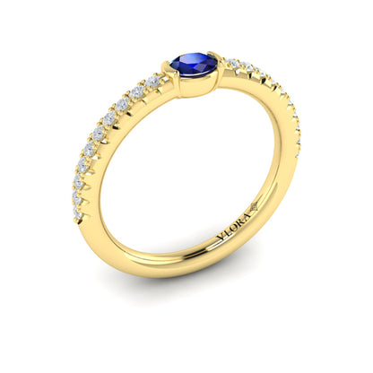 Diamond and Oval Sapphire Centerstone Ring