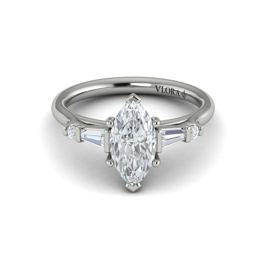 Poised Marquise Three-Stone Engagement Ring