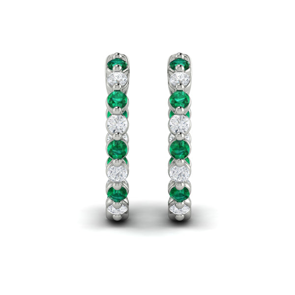 Inside Out Diamond and Emerald  Hoop Earrings
