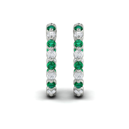 Inside Out Diamond and Emerald  Hoop Earrings