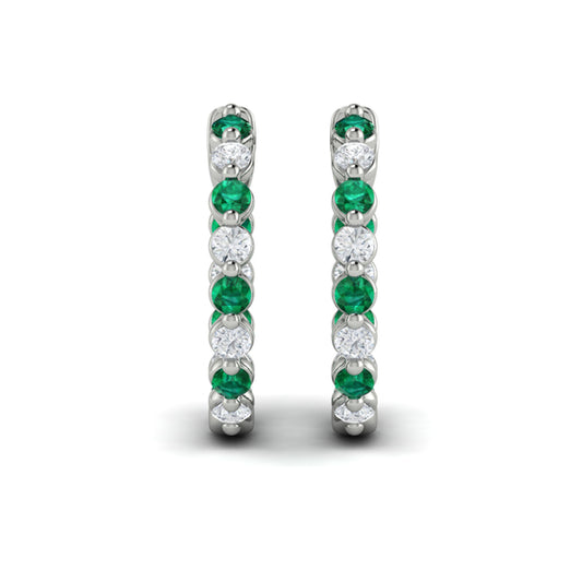 Inside Out Diamond and Emerald  Hoop Earrings