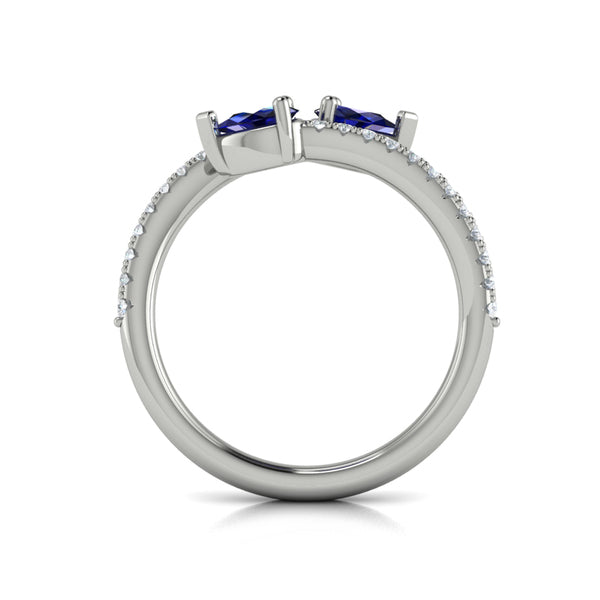 Diamond and Pear Blue Sapphire Wrap Ring