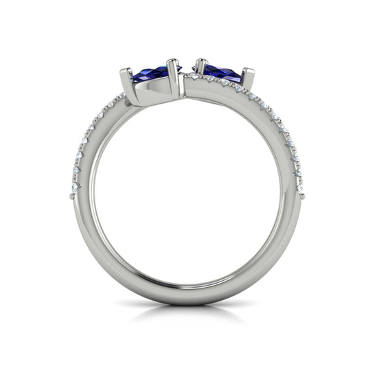 Diamond and Pear Blue Sapphire Wrap Ring