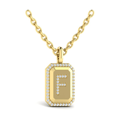 Diamond Medallion Alphabet Pendant Link Necklace, F