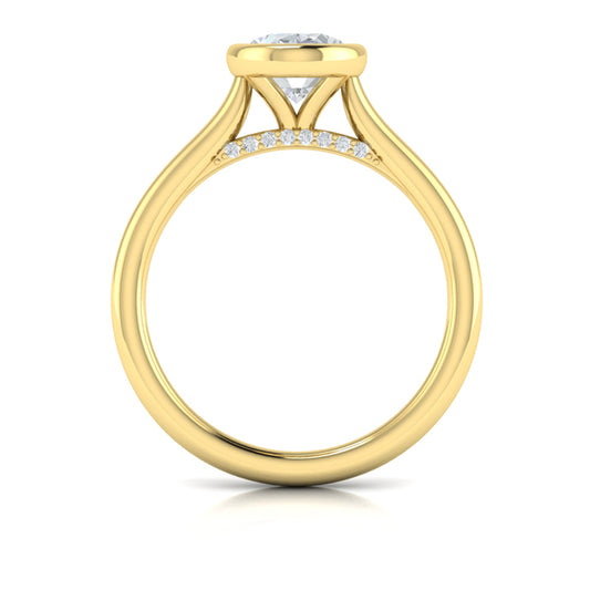 Oval Solitaire, Bezel Engagement Ring in 14K Yellow Gold by Vlora Bridal