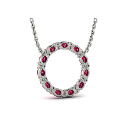 Oval Ruby and Diamond Open Circle Pendant Necklace