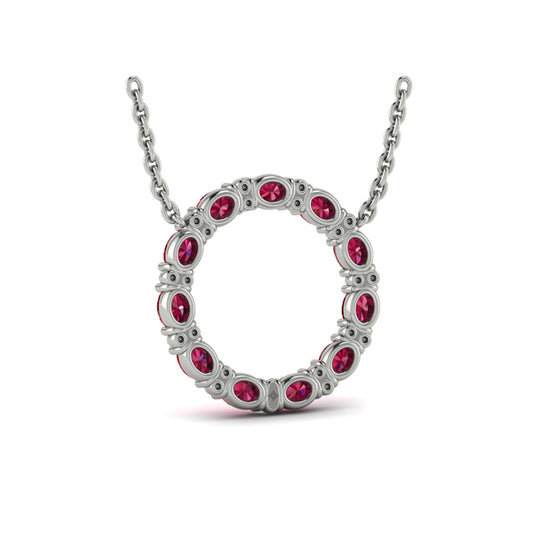 Oval Ruby and Diamond Open Circle Pendant Necklace