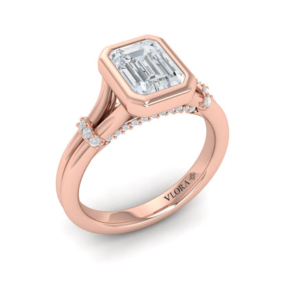 Diamond Accent Bezel Emerald Cut Engagement Ring
