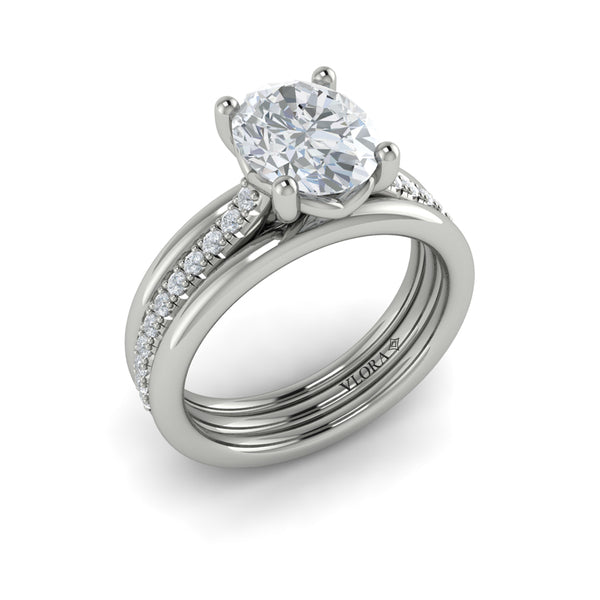 Triple Band Pave Oval Engagement Ring