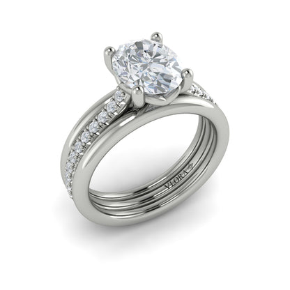 Triple Band Pave Oval Engagement Ring
