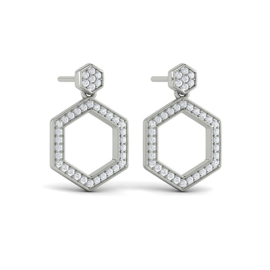 Channel Set Diamond Open Honeycomb Drop Stud Earrings
