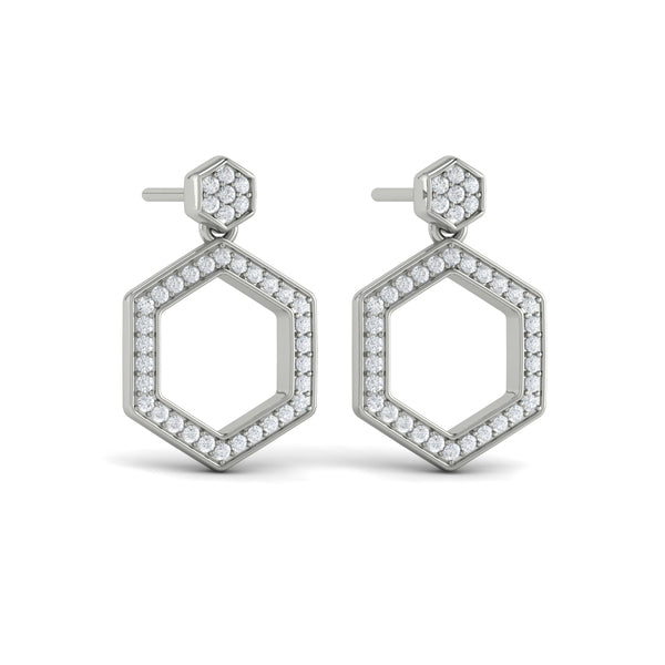 Channel Set Diamond Open Honeycomb Drop Stud Earrings