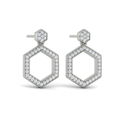 Channel Set Diamond Open Honeycomb Drop Stud Earrings