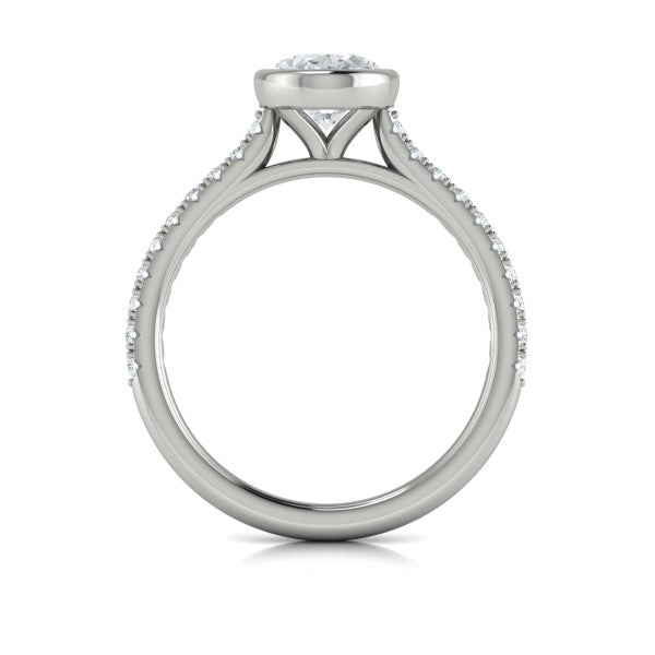 Oval Classic, Bezel Engagement Ring in Platinum by Vlora Bridal