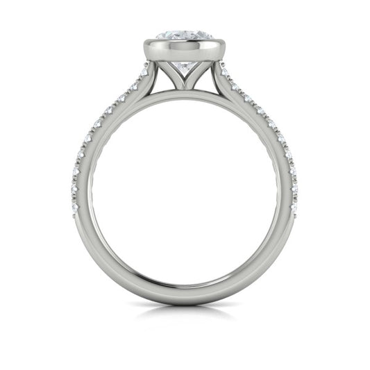 Oval Classic, Bezel Engagement Ring in Platinum by Vlora Bridal