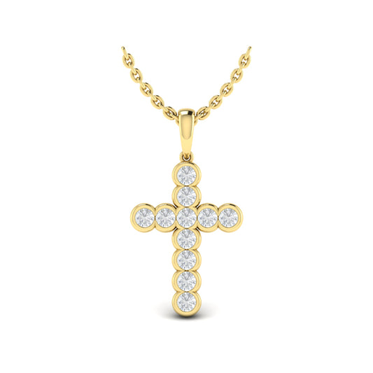 Rounded Bezel Set Diamond Cross Pendant