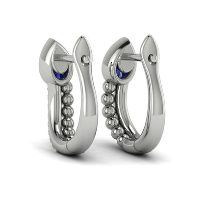 Pear Shaped Bezel Set Sapphire and Diamond Huggie Earrings