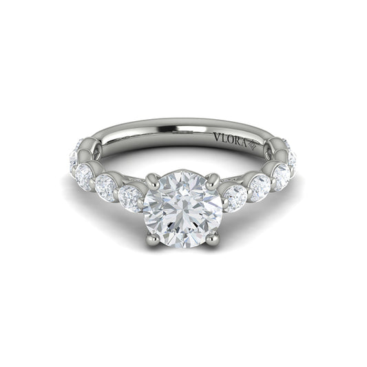 Oval Bezel Diamond Accent Round Engagement Ring