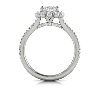 Oval Halo, Split Shank Engagement Ring in Platinum by Vlora Bridal