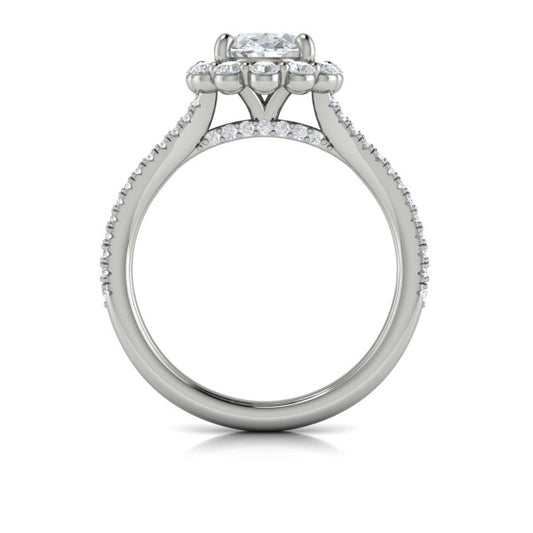 Oval Halo, Split Shank Engagement Ring in Platinum by Vlora Bridal