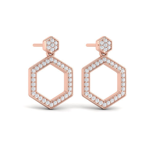 Channel Set Diamond Open Honeycomb Drop Stud Earrings