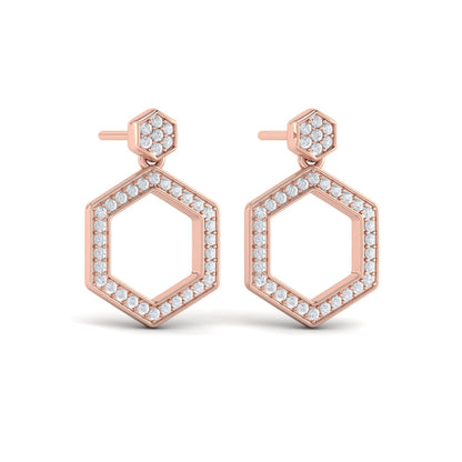 Channel Set Diamond Open Honeycomb Drop Stud Earrings