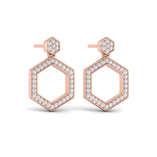 Channel Set Diamond Open Honeycomb Drop Stud Earrings