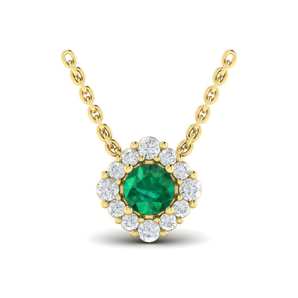 Diamond Halo and Round Emerald Center Pendant