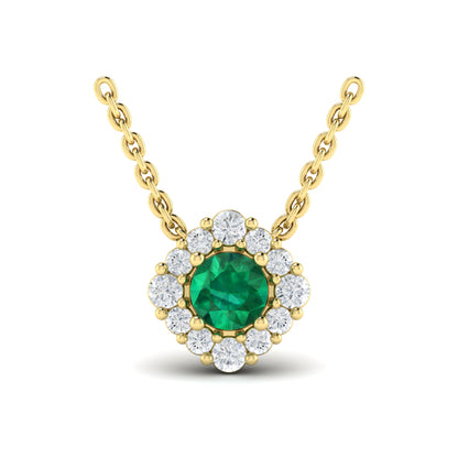 Diamond Halo and Round Emerald Center Pendant