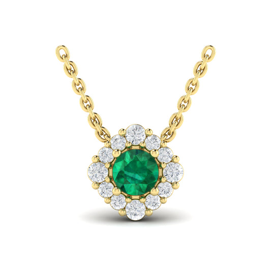 Diamond Halo and Round Emerald Center Pendant