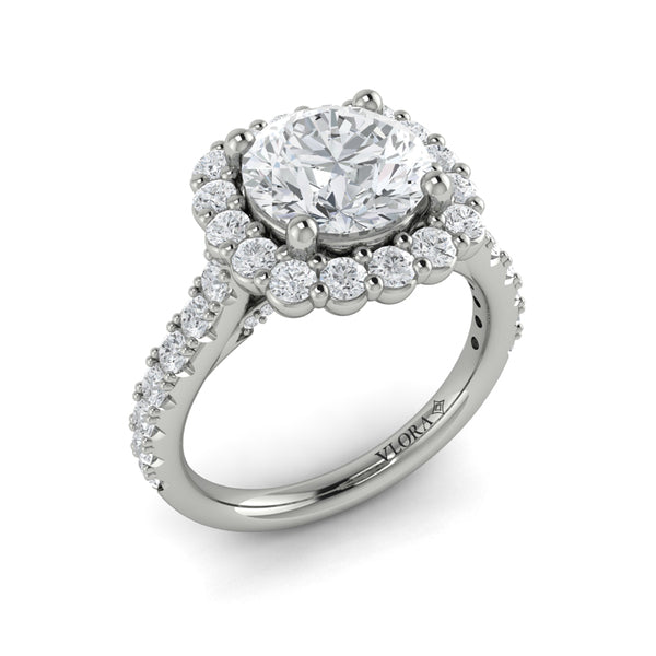 Round Halo Engagement Ring in Platinum by Vlora Bridal