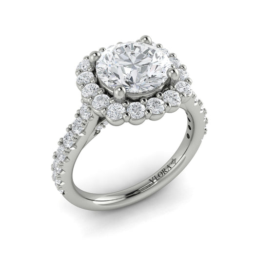 Round Halo Engagement Ring in Platinum by Vlora Bridal